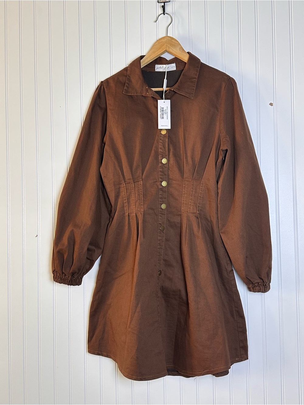 Petal & Pup Phoenix Long Sleeve Mini Dress Brown Denim L Collared - Picture 6 of 11
